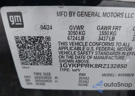 2024 Cadillac Lyriq Luxury W/1Sc z USA, uszkodzony, nr VIN 1GYKPPRK8RZ132850